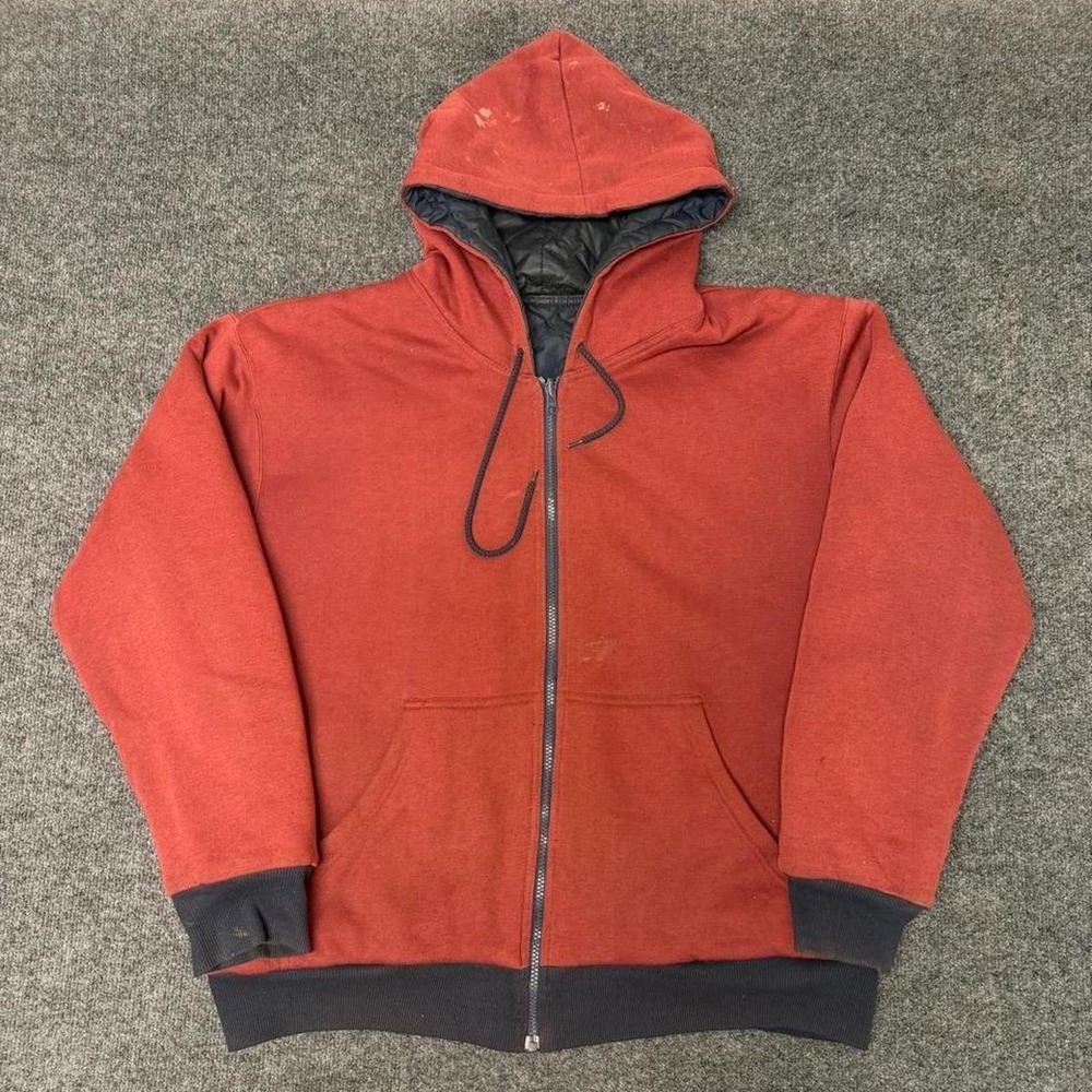 Vintage Ozark Trail Maroon Heavy Zip Up Hoodie Mens Large Quilted Lined Red